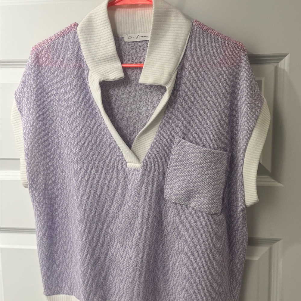 Ces Femme Lavender and White Knit Blouse